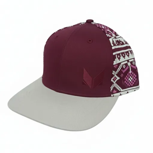 Maroon Snapback Cap with Traditional Jamdani Design